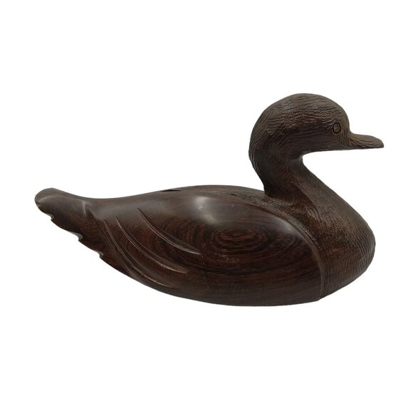 Hand-Carved Wooden Duck Décor - 10" Length 5" Height - Rustic Home Accent - Picture 2 of 8